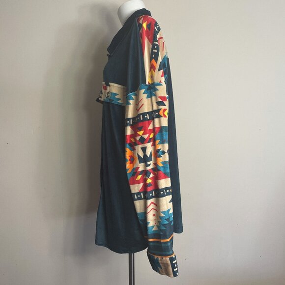 Rowdy Crowd Clothing Women Top 3X Button Up Southwest Aztec Cowboy Velour Velvet - Picture 2 of 16